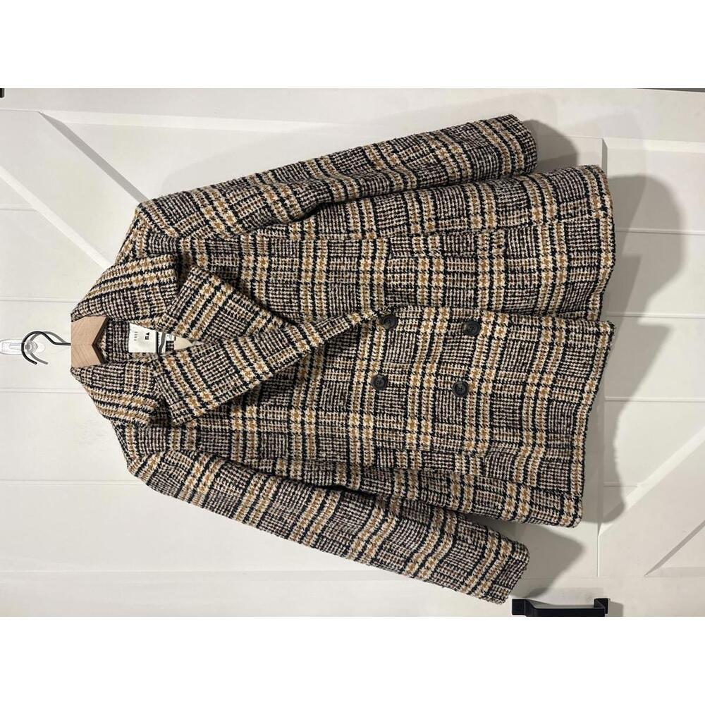 Free Assembly Women's Boxy Double-Breasted Jacket in Brown Sesame Chunky Plaid